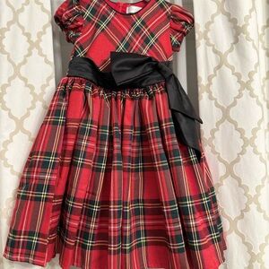 Festive Plaid Dress with Elegant Black Sash